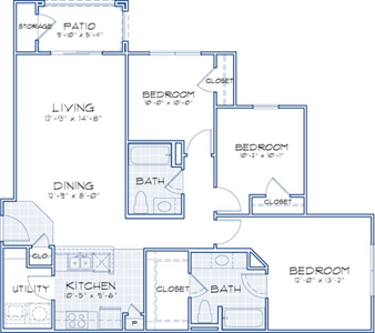 Sycamore - Three Bedroom / Two Bath - 1,196 Sq. Ft.*