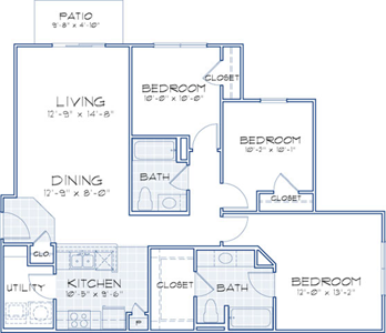 Willow - Three Bedroom / Two Bath - 1,196 Sq. Ft.*